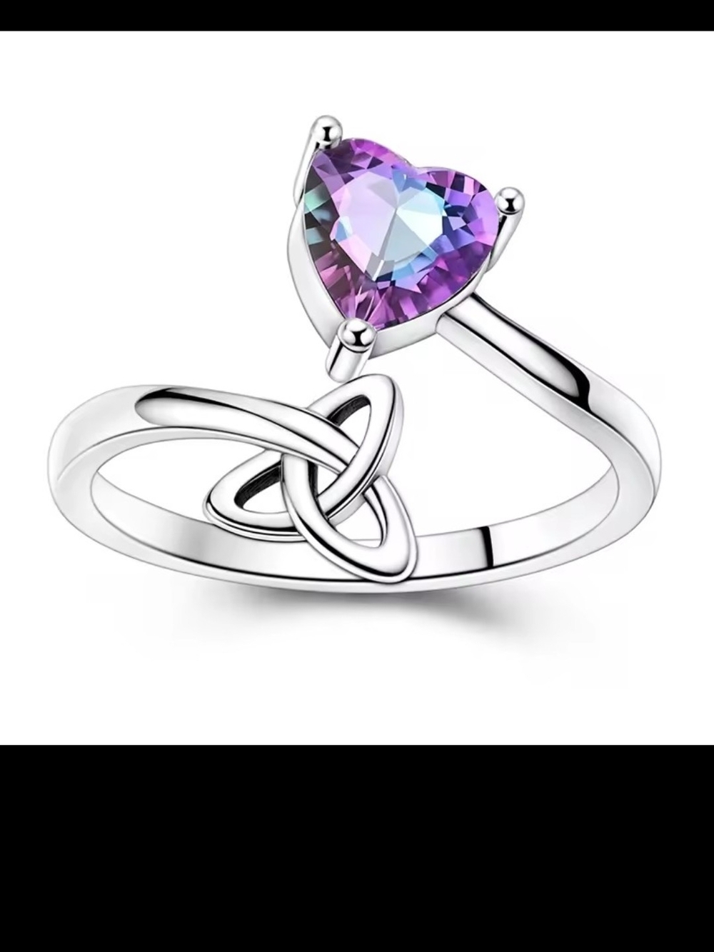 Sterling Silver Celtic Heart Ring with Purple Heart Gem Resizable